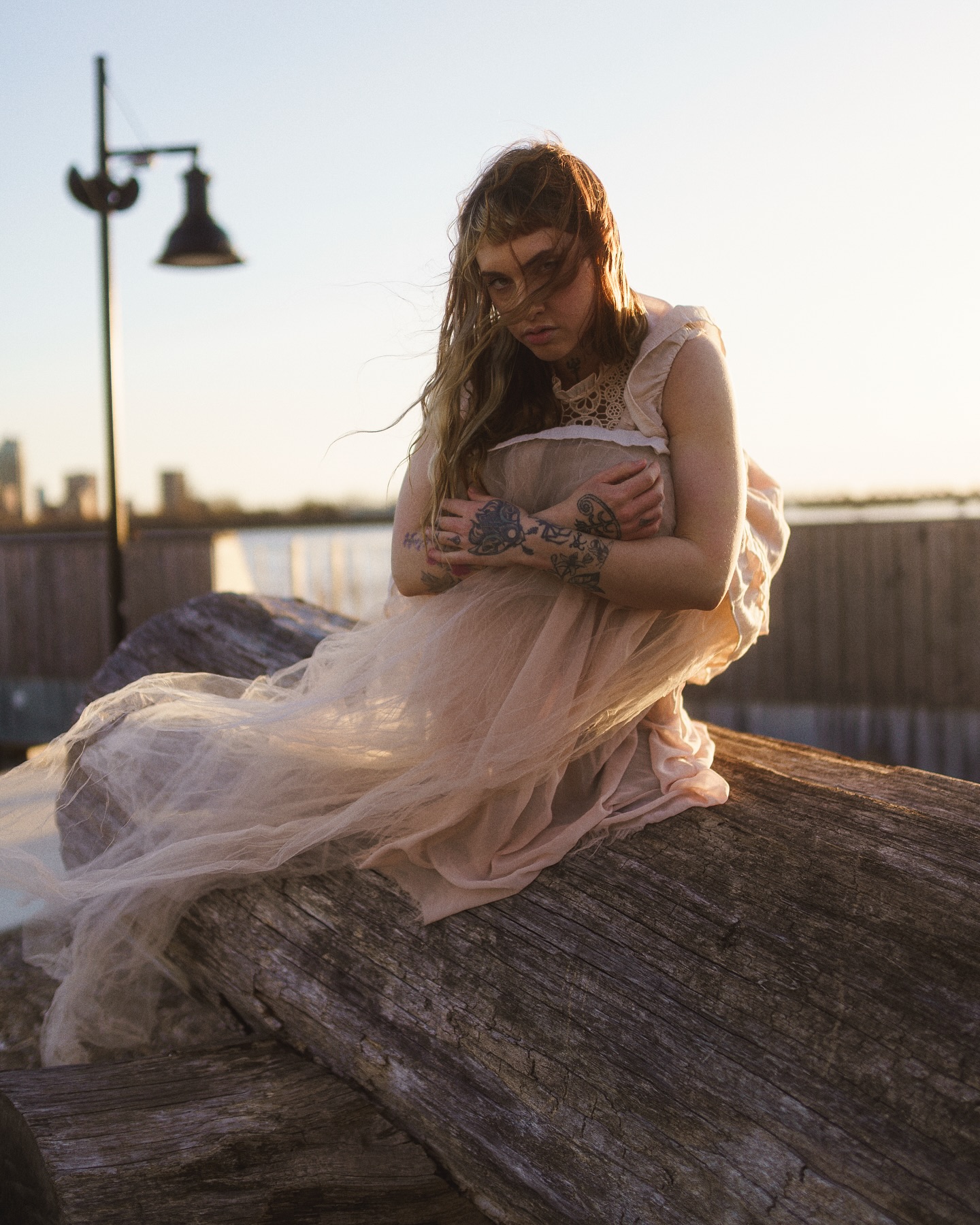 Golden hour portrait by the water