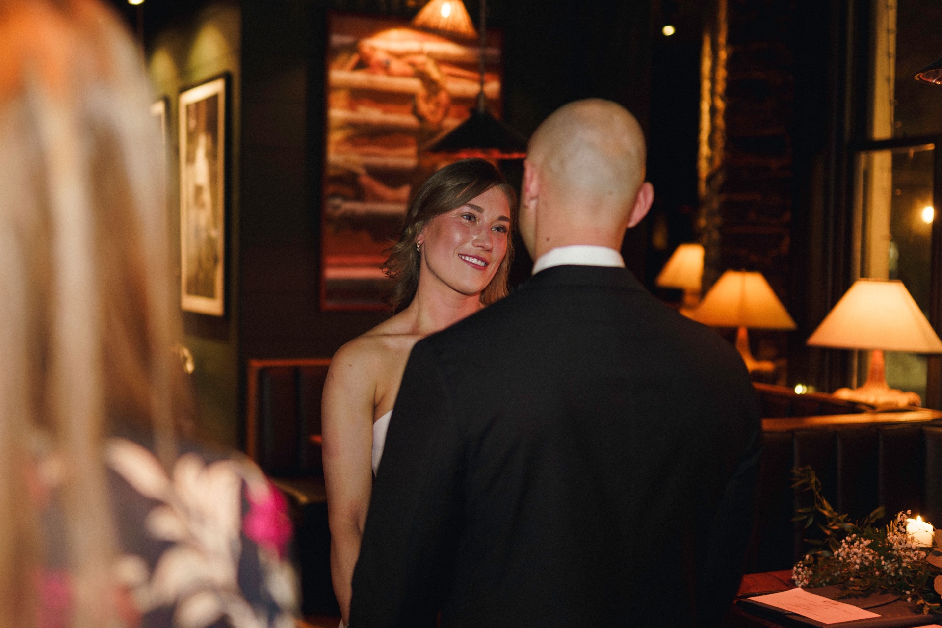 Intimate moment between bride and groom